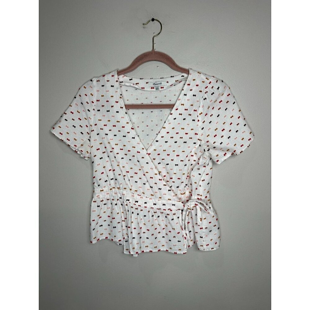 Madewell Ruffle‑Hem Wrap Top in Clipdot Size Small Embroidered As Seen on TV